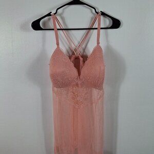 Gillian Omalley XL Pink Nightgown Teddy Lace Underwire Sheer